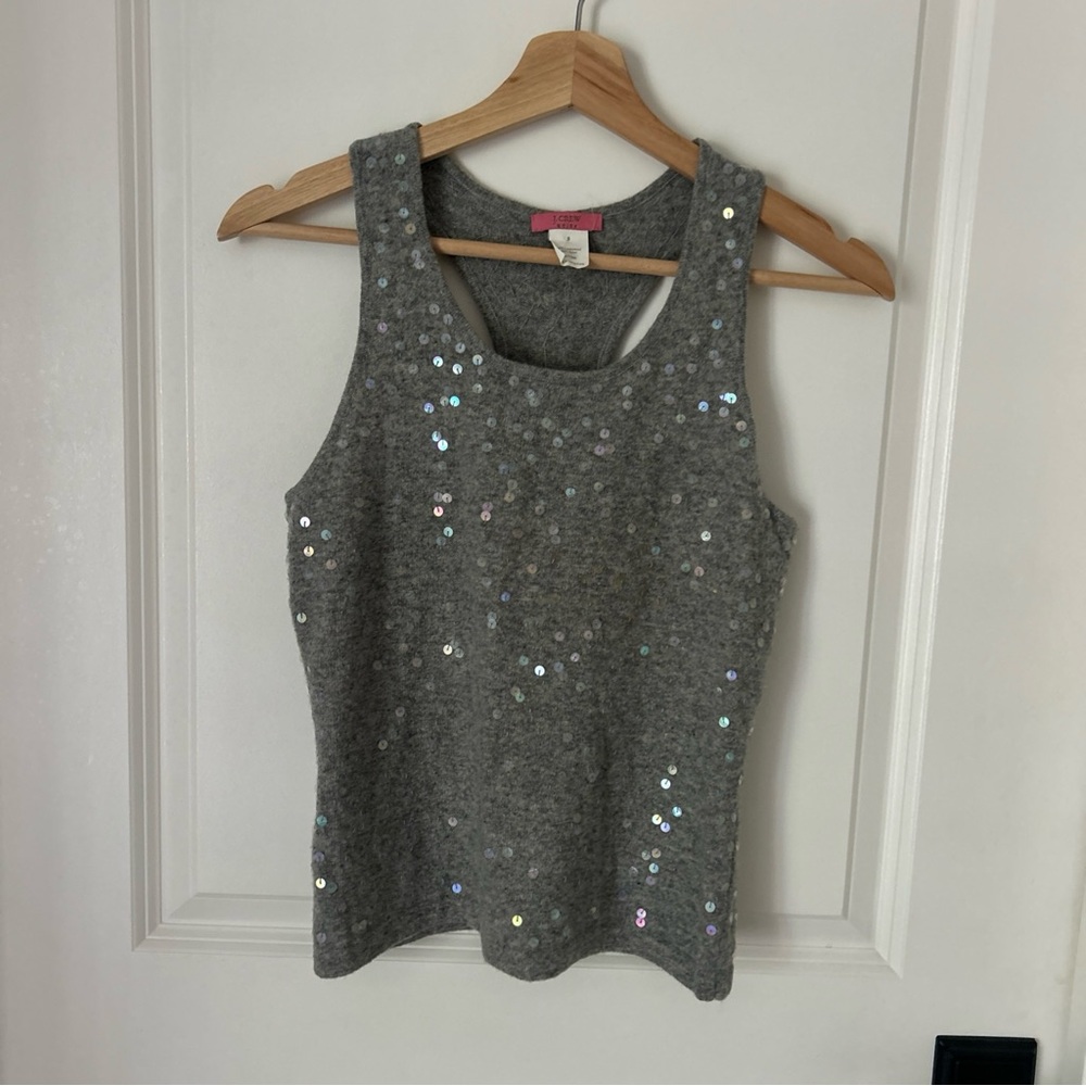 J.Crew Enjoy Lambswool Blend Sequin Racerback Tank Gray Sparkle Knit Sz S